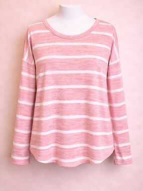Time And Tru Size Medium (8-10) Striped Pink & White Long-Sleeve Women’s Tee